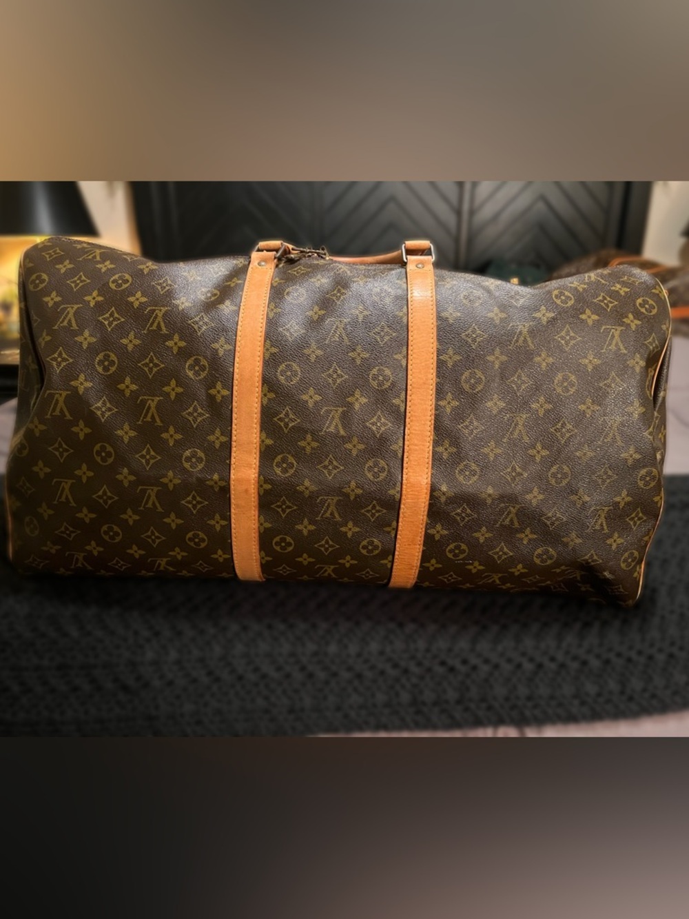 Louis Vuitton Brown Monogram Keepall Duffel Bag with Tan Leather Trim - Picture 3 of 16